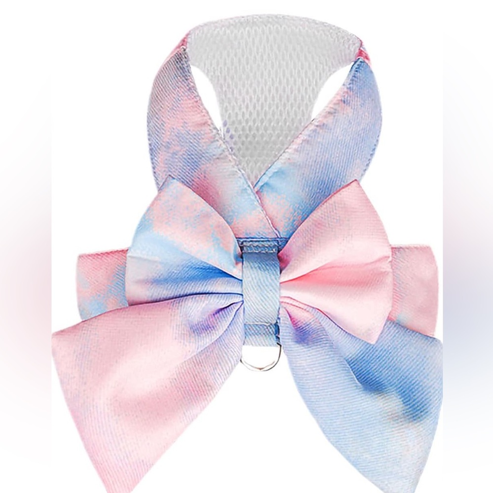 Pink Blue Cloud Like Step In Bow Dog Harness & Leash Teacup Puppy Dog XS